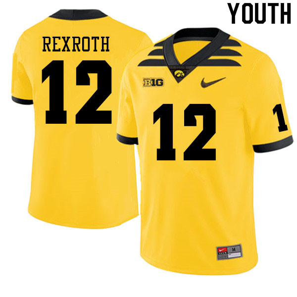 Youth #12 Jaxon Rexroth Iowa Hawkeyes College Football Jerseys Sale-Gold